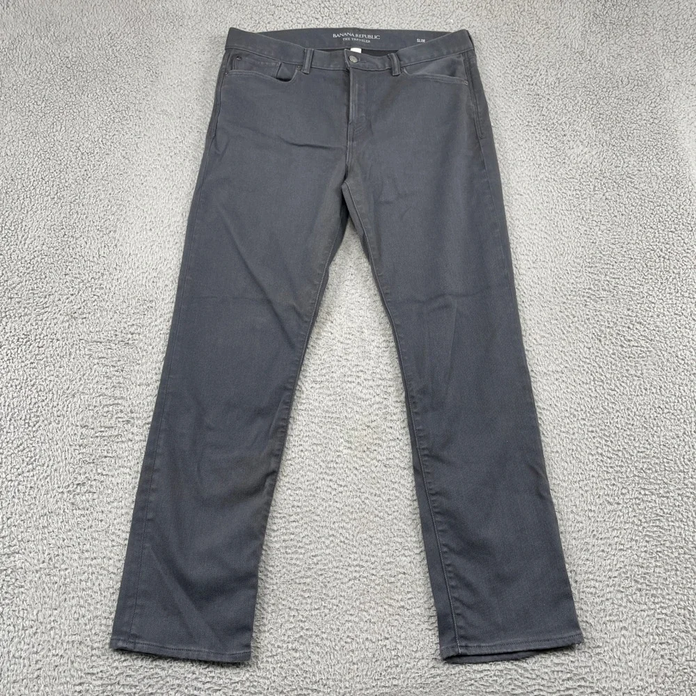 Banana Republic Pants Mens 35x32 Gray The Traveler Slim Stretch Chino 5-Pocket